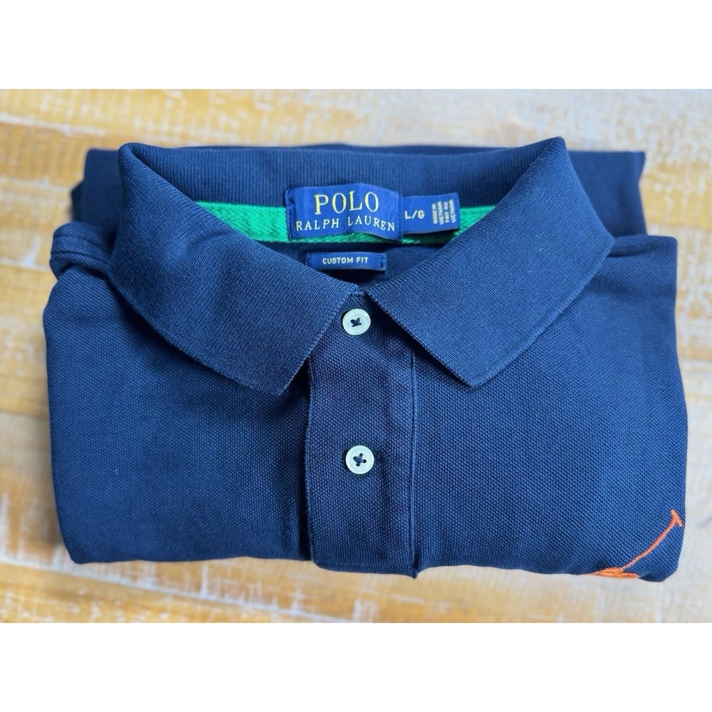 Polo By Ralph Lauren Big Pony Polo Shirt Mens Size L Navy Custom Fit 3 Logo - Picture 5 of 9